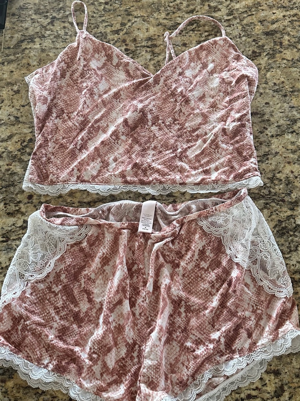 Victoria's Secret Pink Snake-Print Velvet Lace Cami & Shorts Set